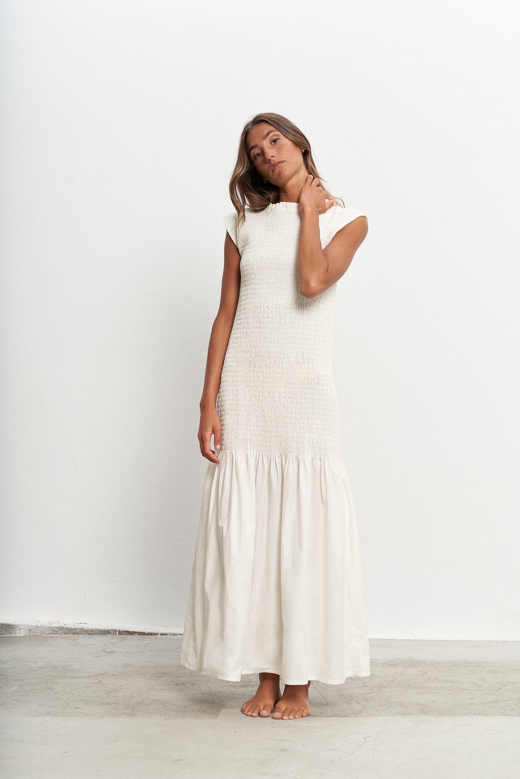 Emma Soft White Dress With Cozy Long Sleeves And Relaxed Fit