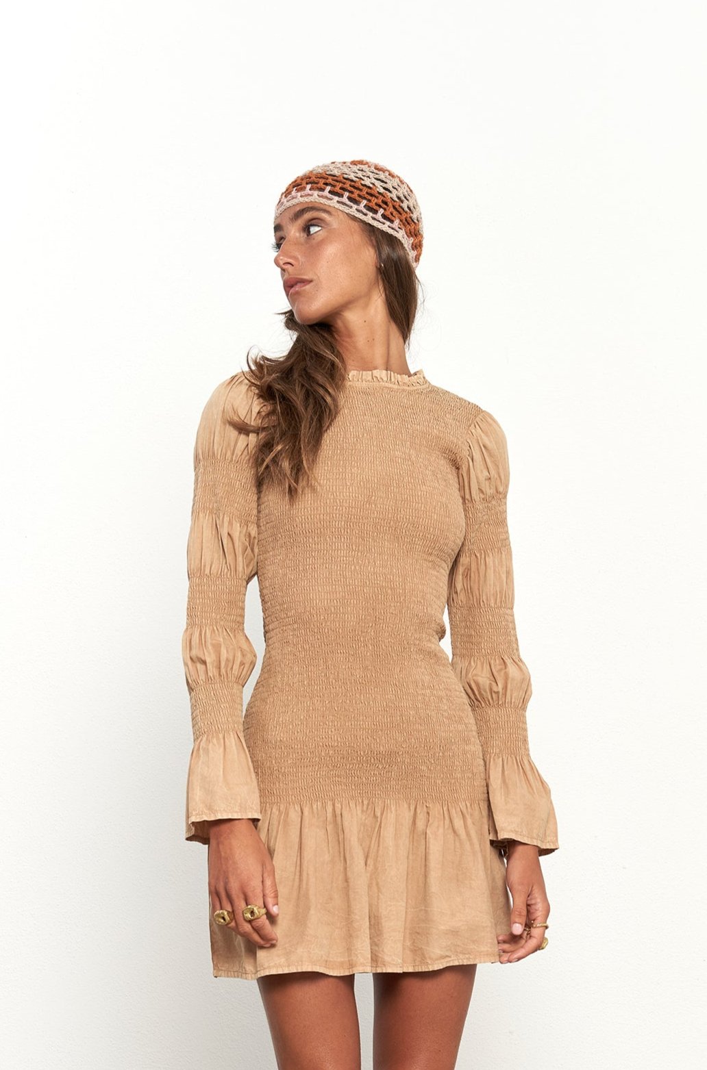 LEANDRA SHORT CAMEL DRESS