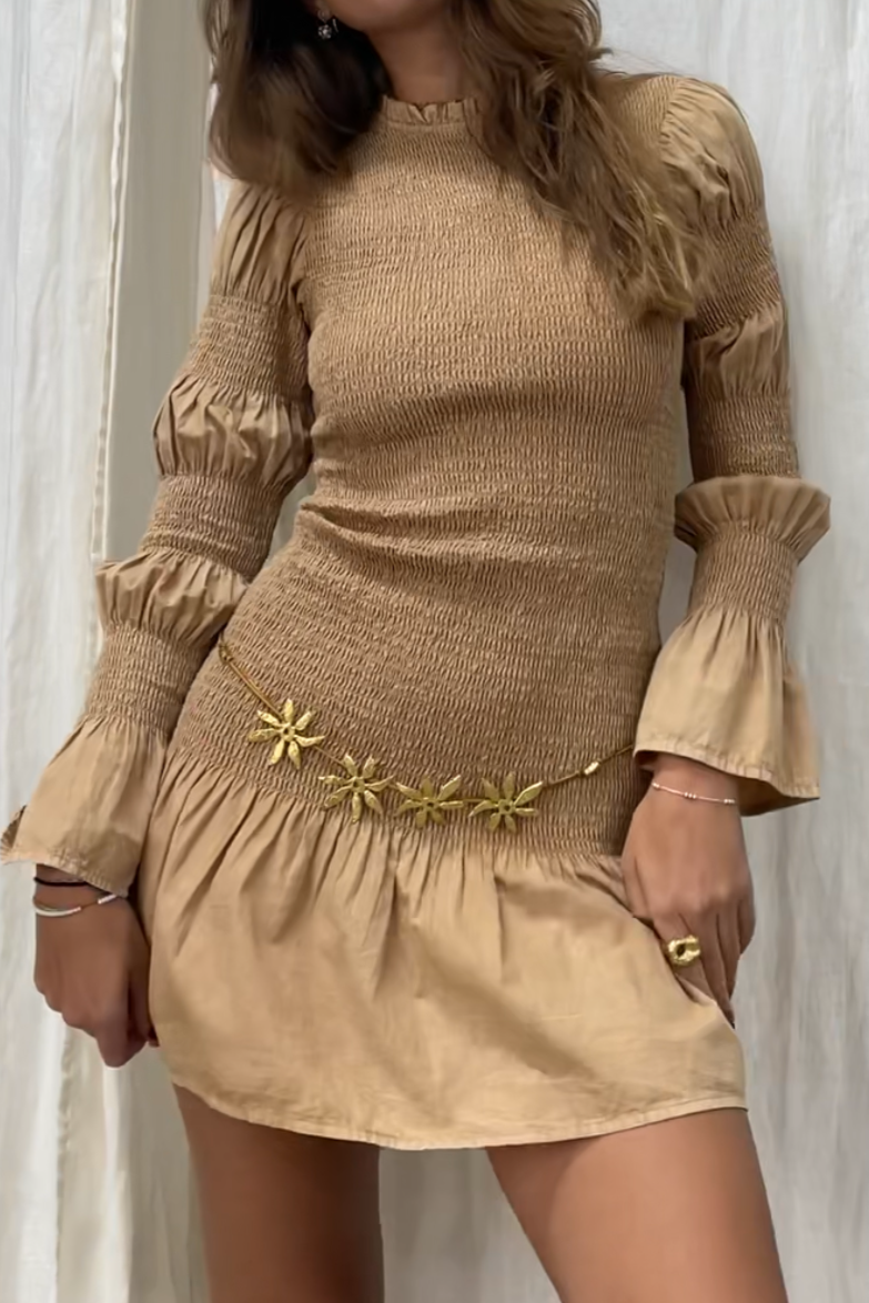 LEANDRA SHORT CAMEL DRESS